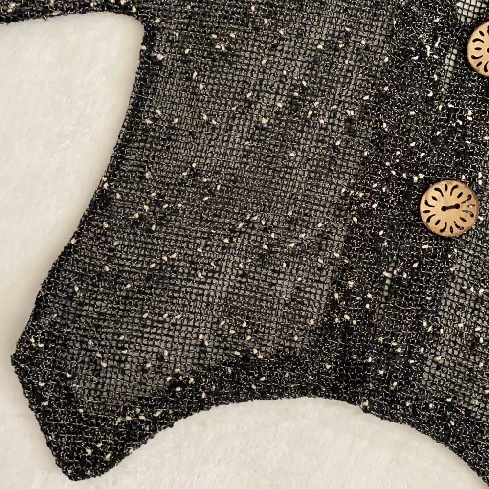 Lulu-B | Open Knit Boho Coastal Cardigan Coconut Husk Buttons 7258 Black (M) - Picture 7 of 16
